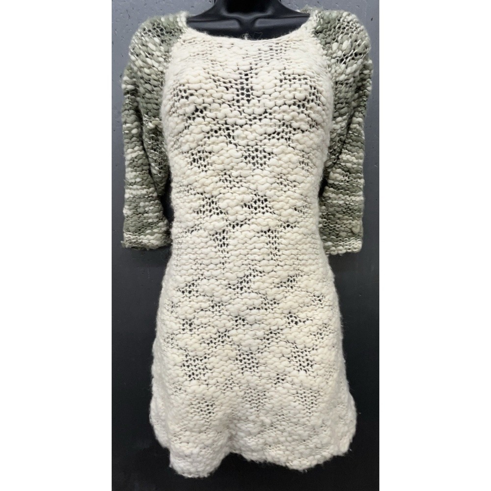 Hand Loomed Wool Sweater Women‎ M Ivory Cream Pullover Cottage Peasant Lagenlook